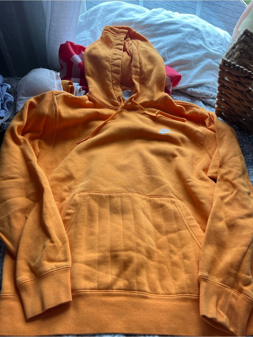 Nike Orange Men's Crewneck Hoodie with Small Logo